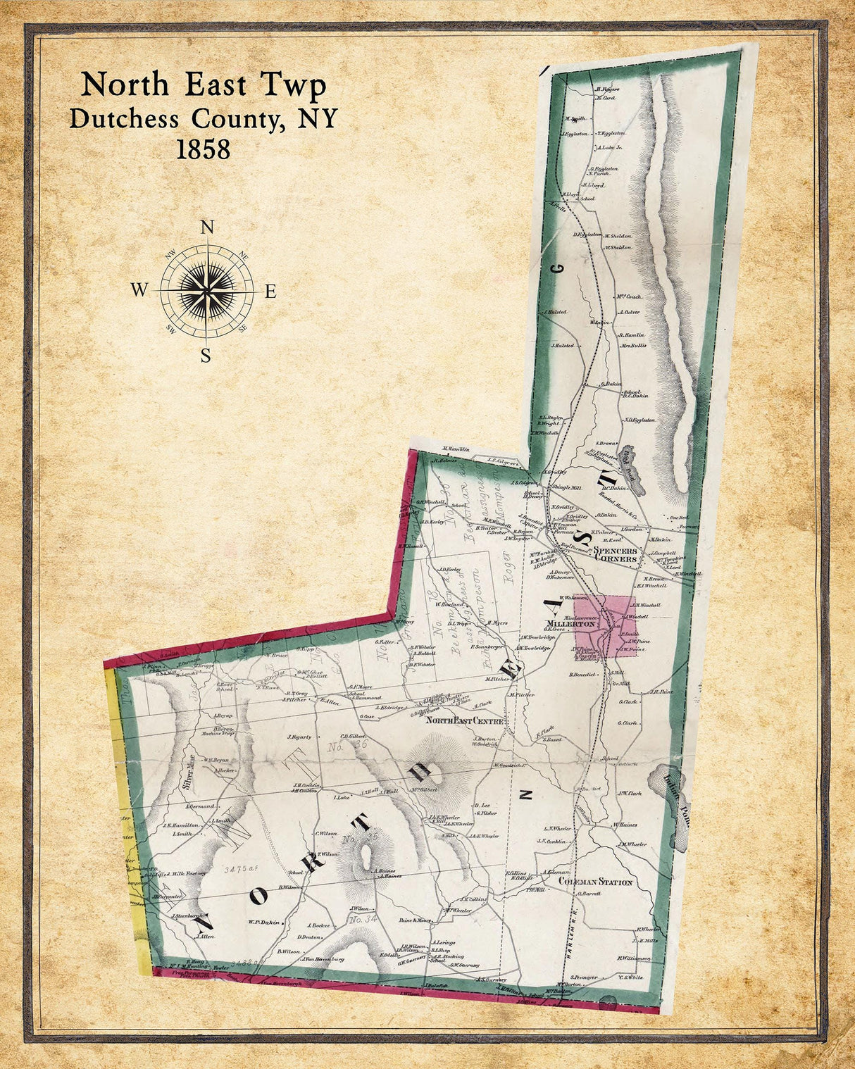 1858 Map of North East Township Dutchess County New York