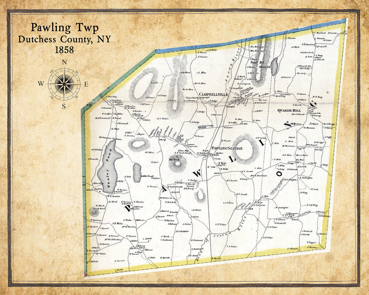 1858 Map of Pawling Township Dutchess County New York