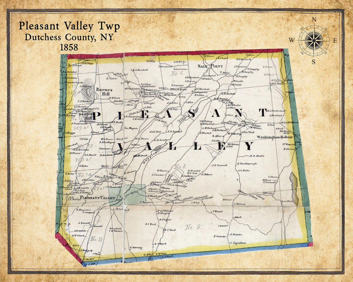 1858 Map of Pleasant Valley Township Dutchess County New York