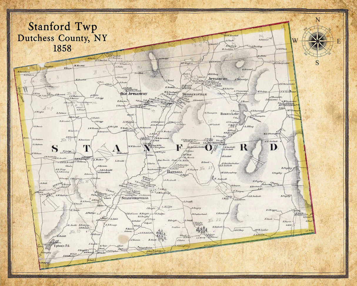 1858 Map of Stanford Township Dutchess County New York