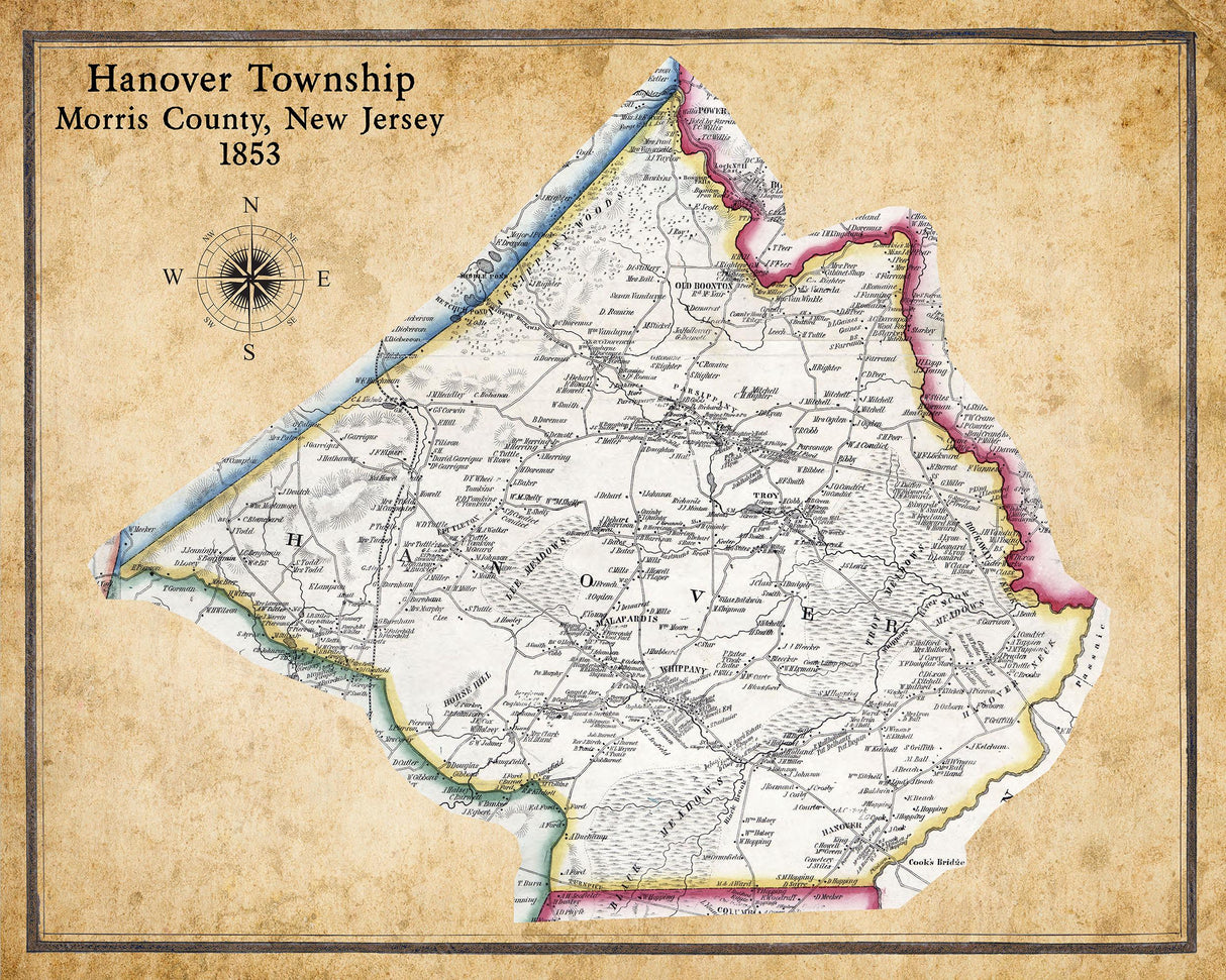 1853 Map of Hanover Township Morris County New Jersey
