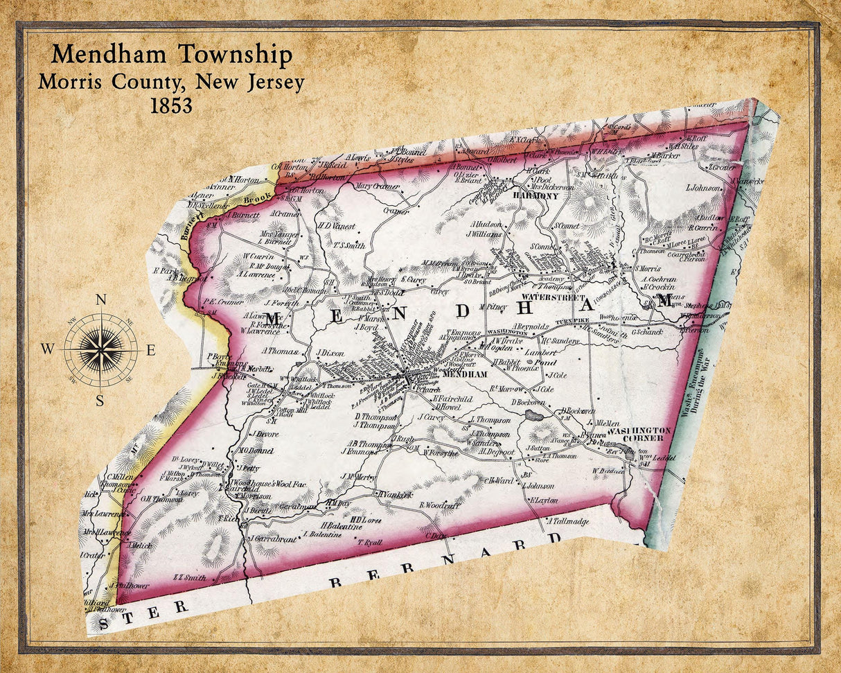 1853 Map of Mendham Township Morris County New Jersey