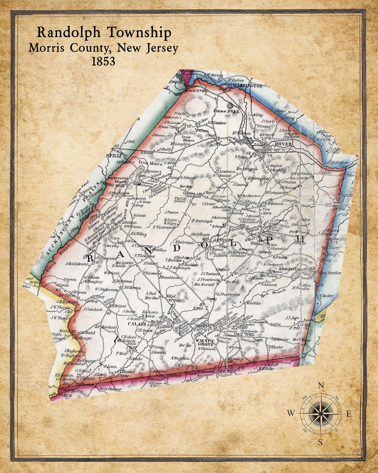 1853 Map of Randolph Township Morris County New Jersey