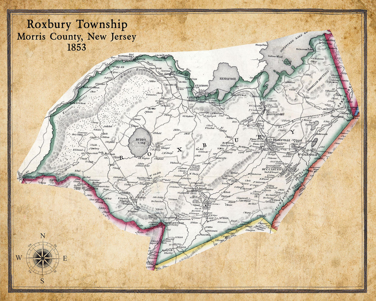 1853 Map of Roxbury Township Morris County New Jersey