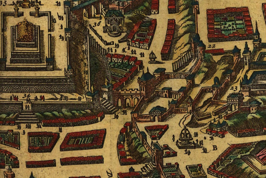 1660 Canvas Map of the City of Jerusalem Israel