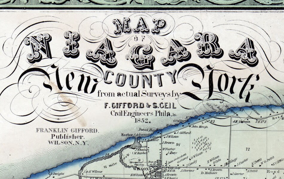 1852 Map of Niagara County New York Lockport Lewiston