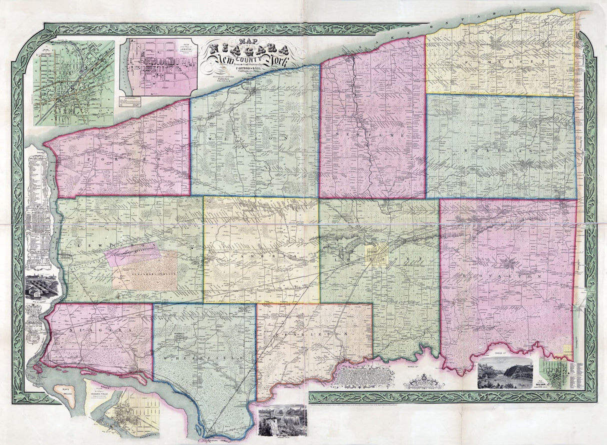 1852 Map of Niagara County New York Lockport Lewiston