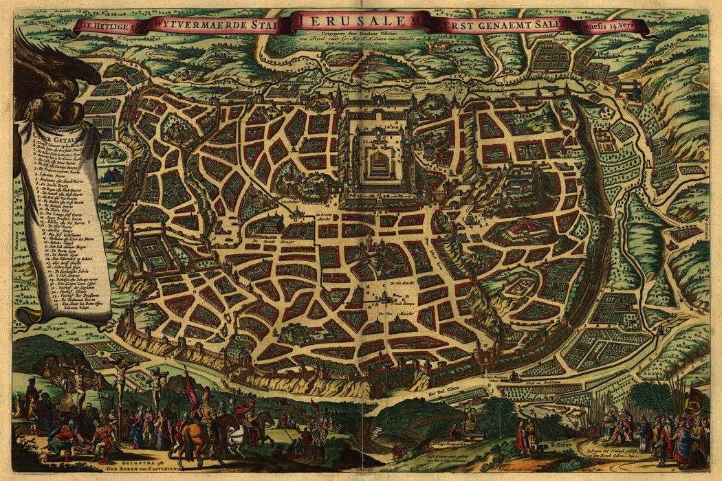 1660 Canvas Map of the City of Jerusalem Israel
