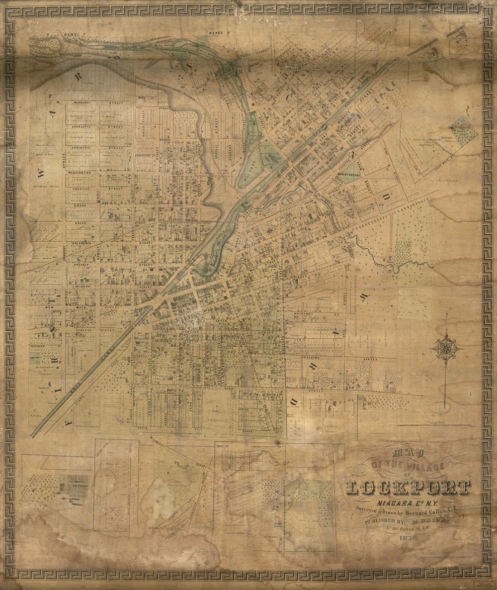 1851 Town Map of Lockport Niagara County New York Genealogy