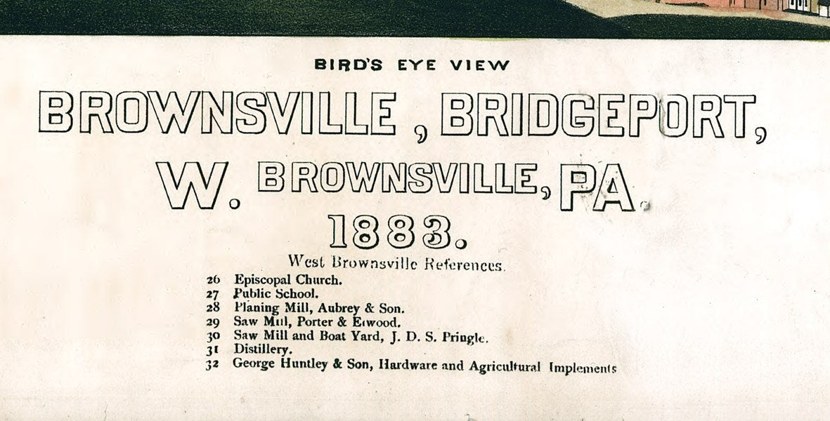 1883 Aerial Map of Brownsville Fayette & Washington County Pennsylvania