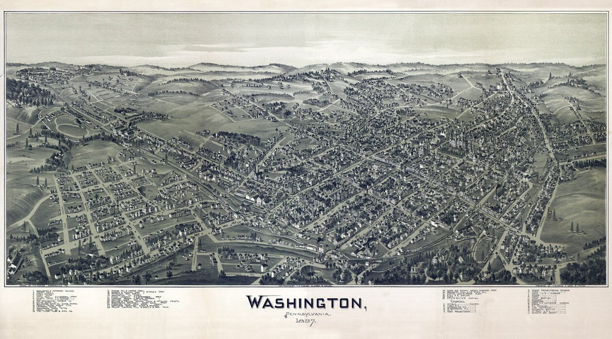 1897 Aerial Map of Washington Pennsylvania CANVAS Print