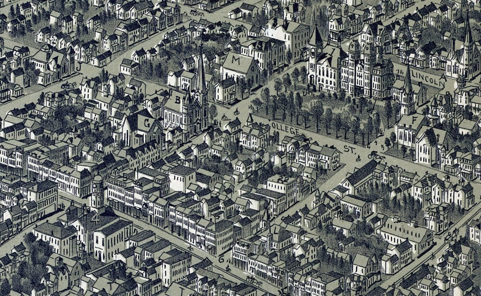 1897 Aerial Map of Washington Pennsylvania CANVAS Print