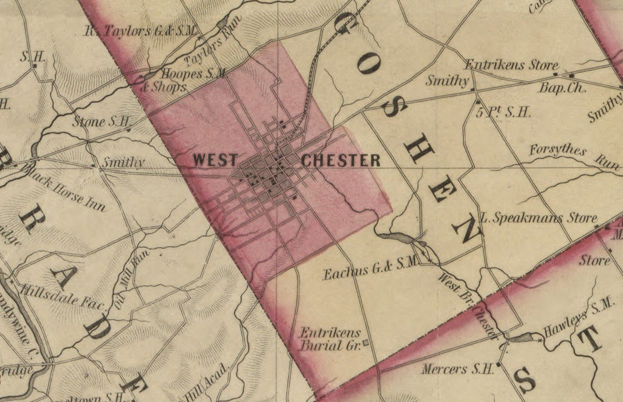 1847 Map of Chester County PA from original surveys genealogy