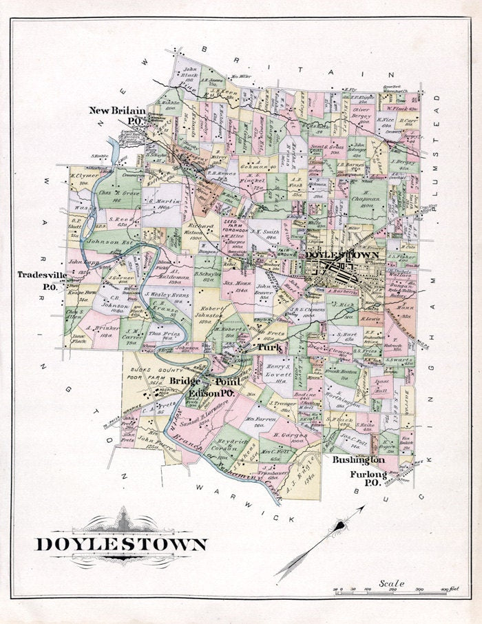 1891 Map of Doylestown Township Bucks County Pennsylvania 20 x 24