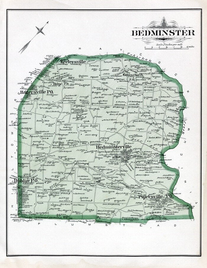1891 Map of Bedminster Township Bucks County Pennsylvania