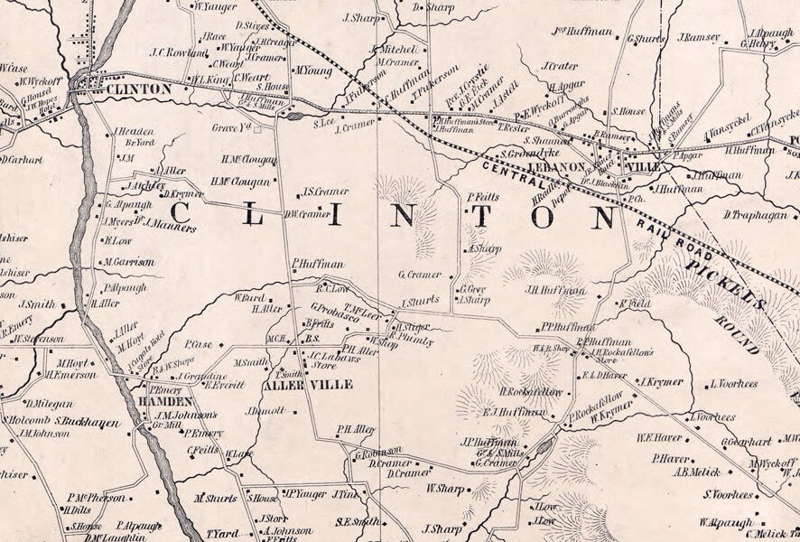 1851 Map of Hunterdon County New Jersey Lambertville