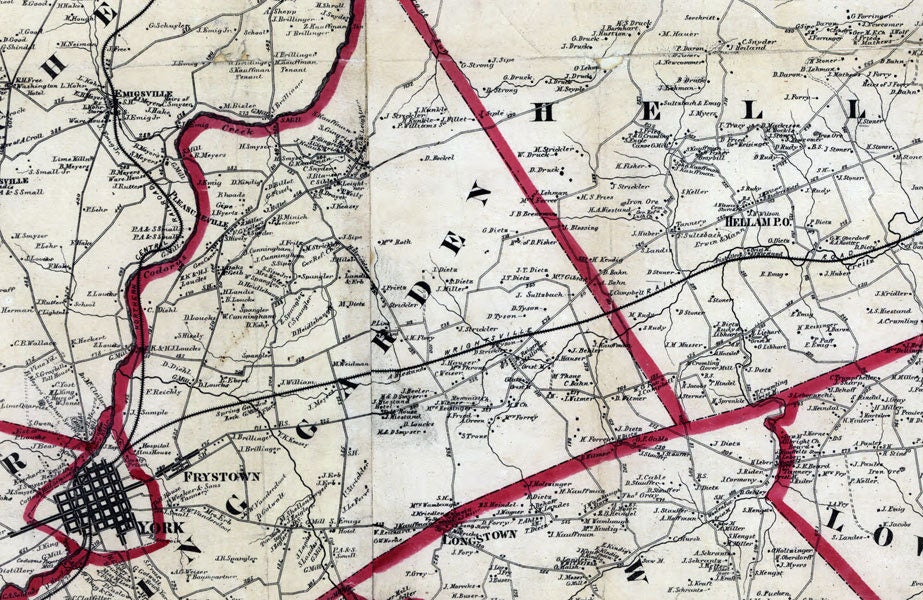 1860 Map of York County Pennsylvania Farm Names