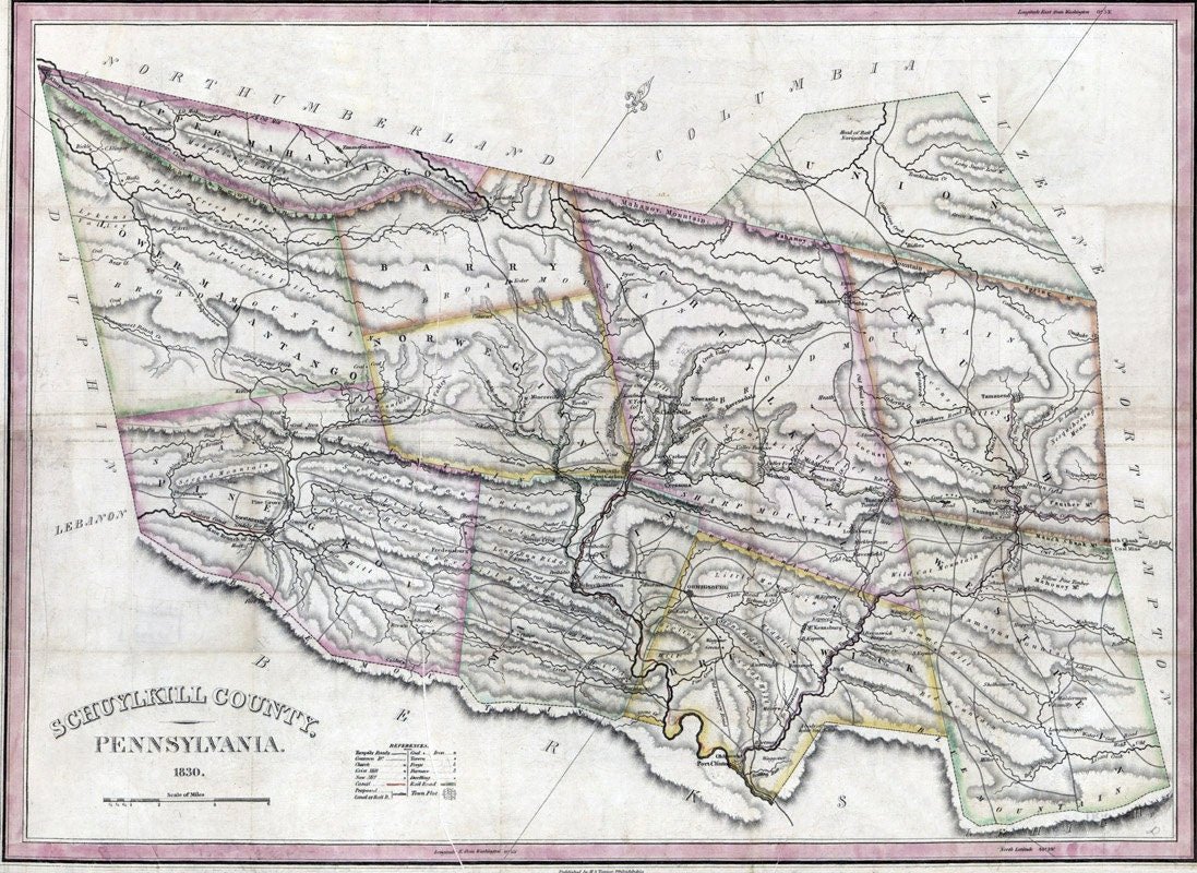 1830 Map of Schuylkill County Pennsylvania