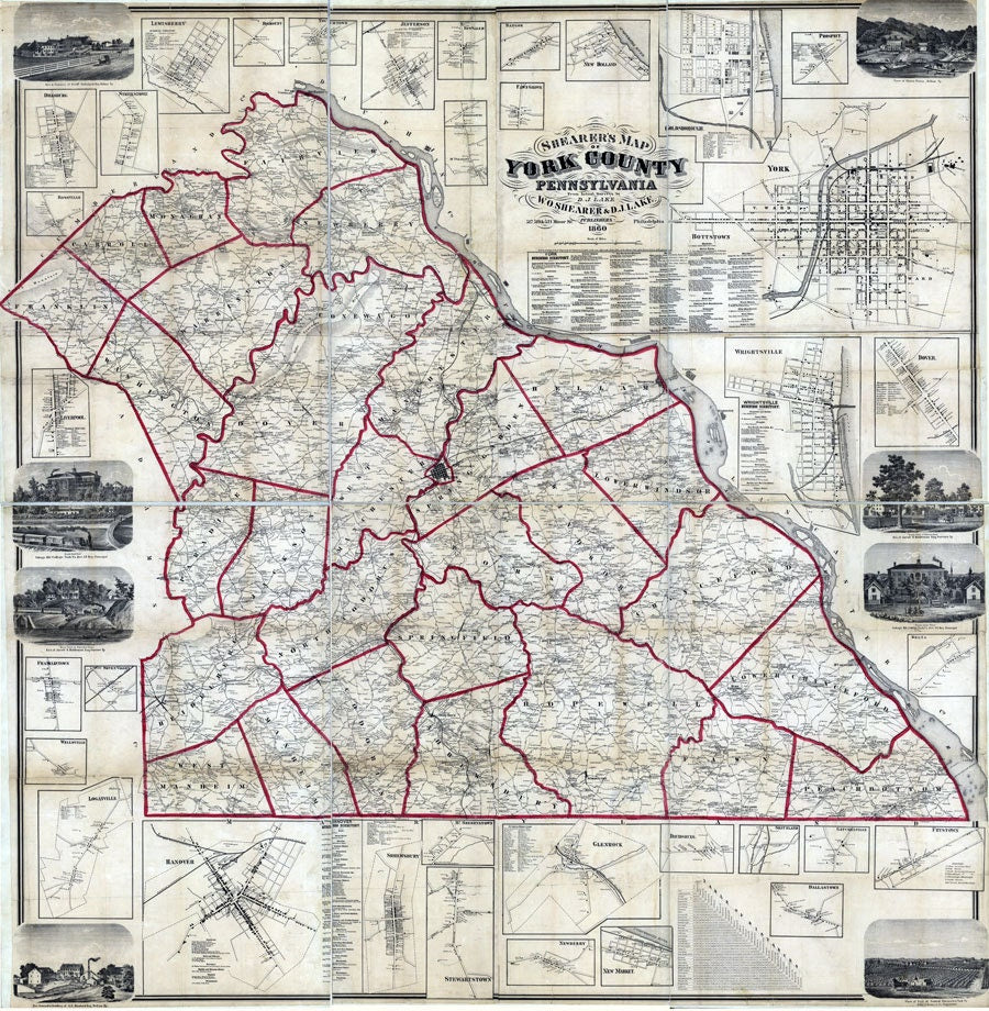 1860 Map of York County Pennsylvania Farm Names