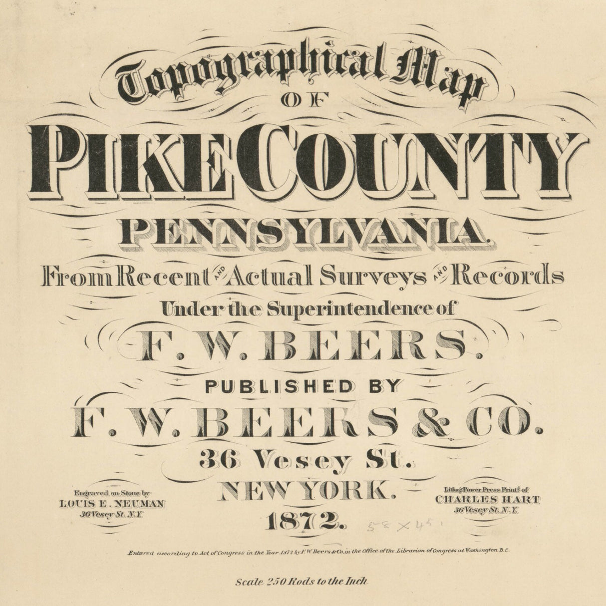 1872 Farm Line Map of Pike County PA from actual surveys Milford Matamoras