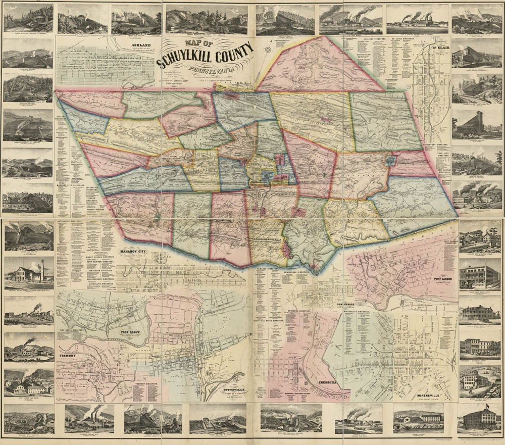 1864 Map of Schuylkill County PA from actual surveys Pottsville Genealogy