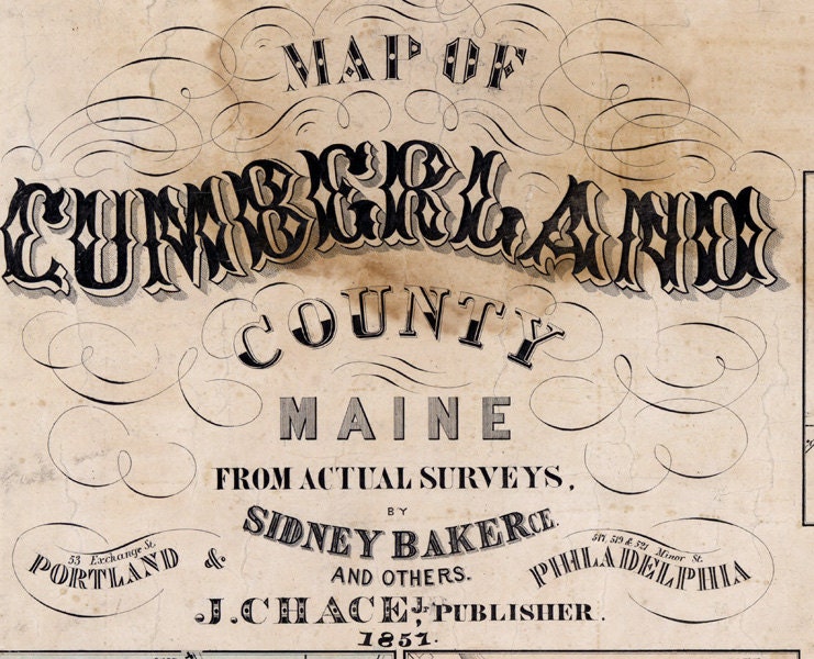 1857 Map of Cumberland County Maine & Portland