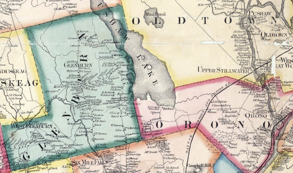 1859 Map of Penobscot County Maine Landowners