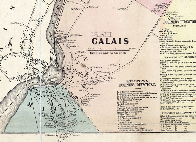 1861 Map of Washington County Maine Farm Names