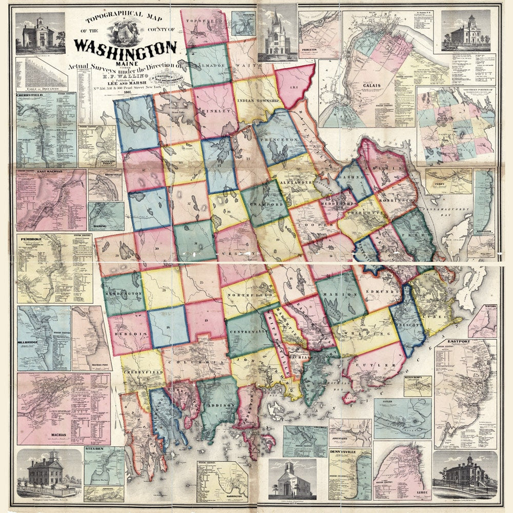 1861 Map of Washington County Maine Farm Names