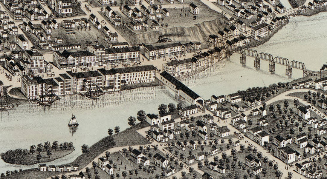 1878 Aerial Map of Augusta Maine