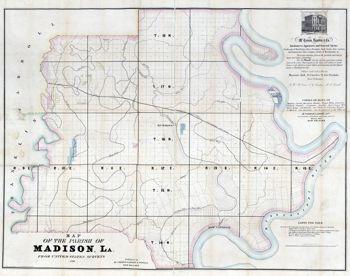 1860 Map of Madison County Louisiana New Carthage