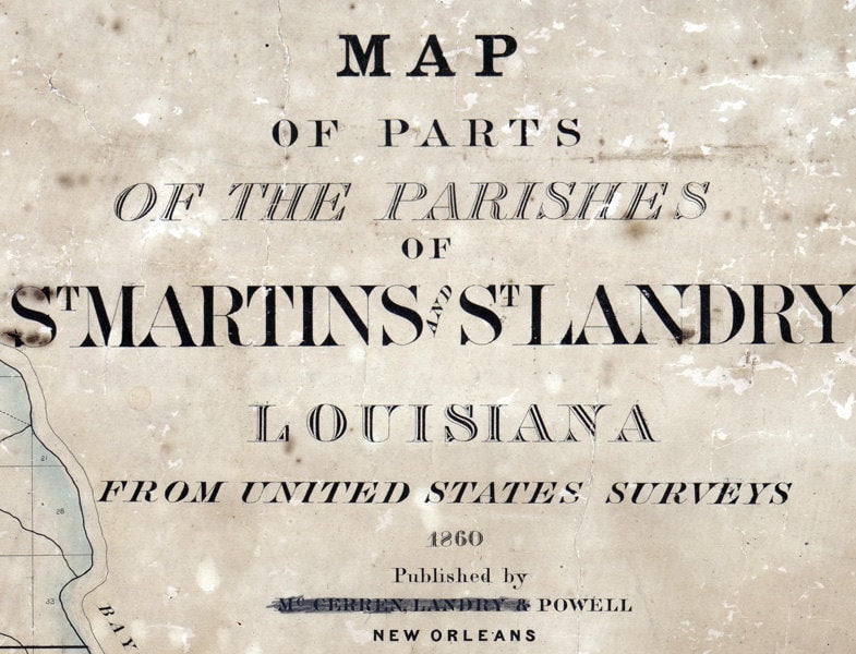 1860 Map of Part of St Martins and St Landry County Louisiana