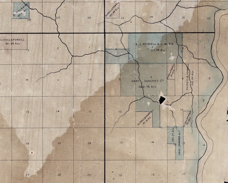 1860 Map of Part of St Martins and St Landry County Louisiana