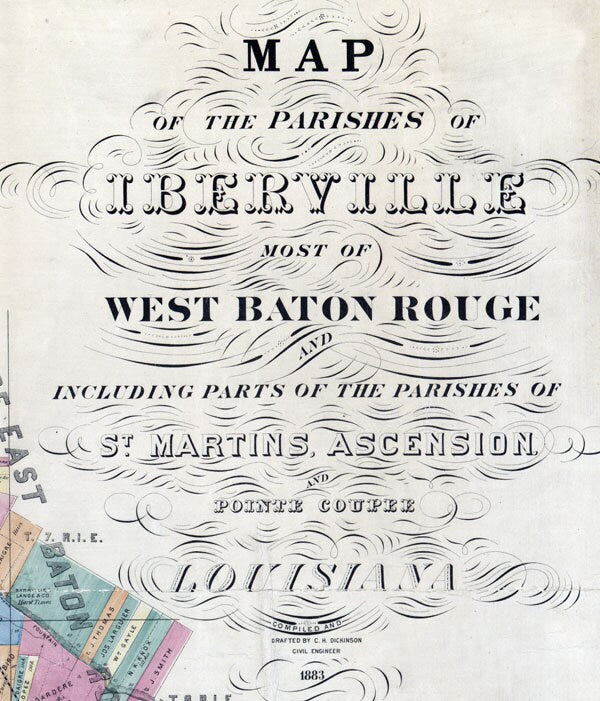 1883 Map of Iberville and West Baton Rouge Parish (County) Louisiana