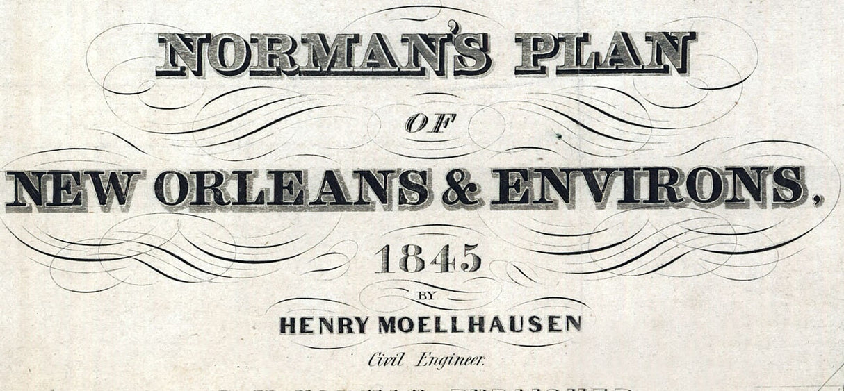 1845 Map of New Orleans Louisiana Buildings Farms