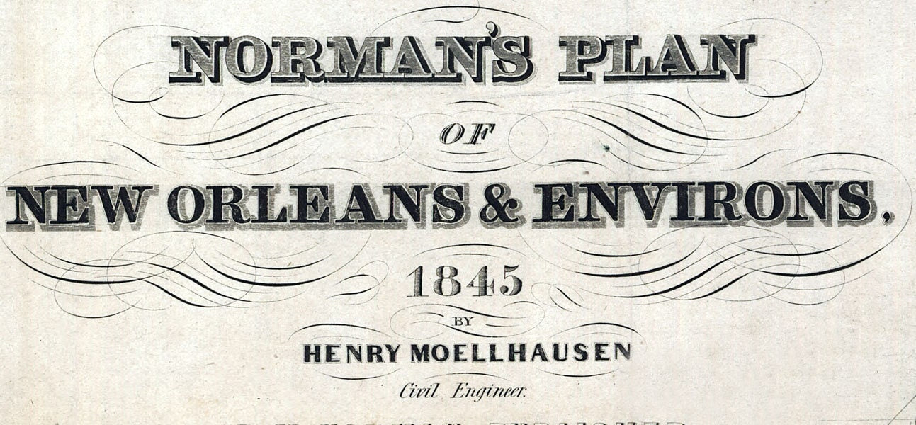 1845 Map of New Orleans Louisiana Buildings Farms