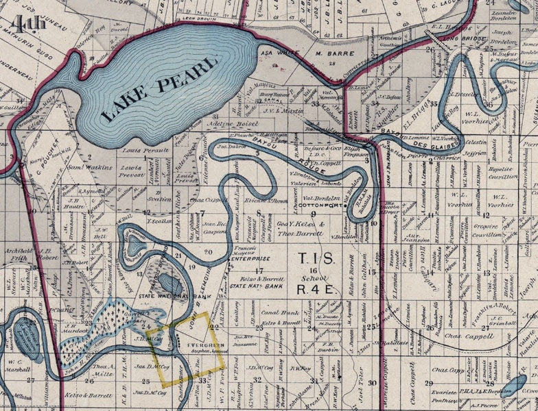 1879 Map of Avoyelles Parish (County) Louisiana Marksville