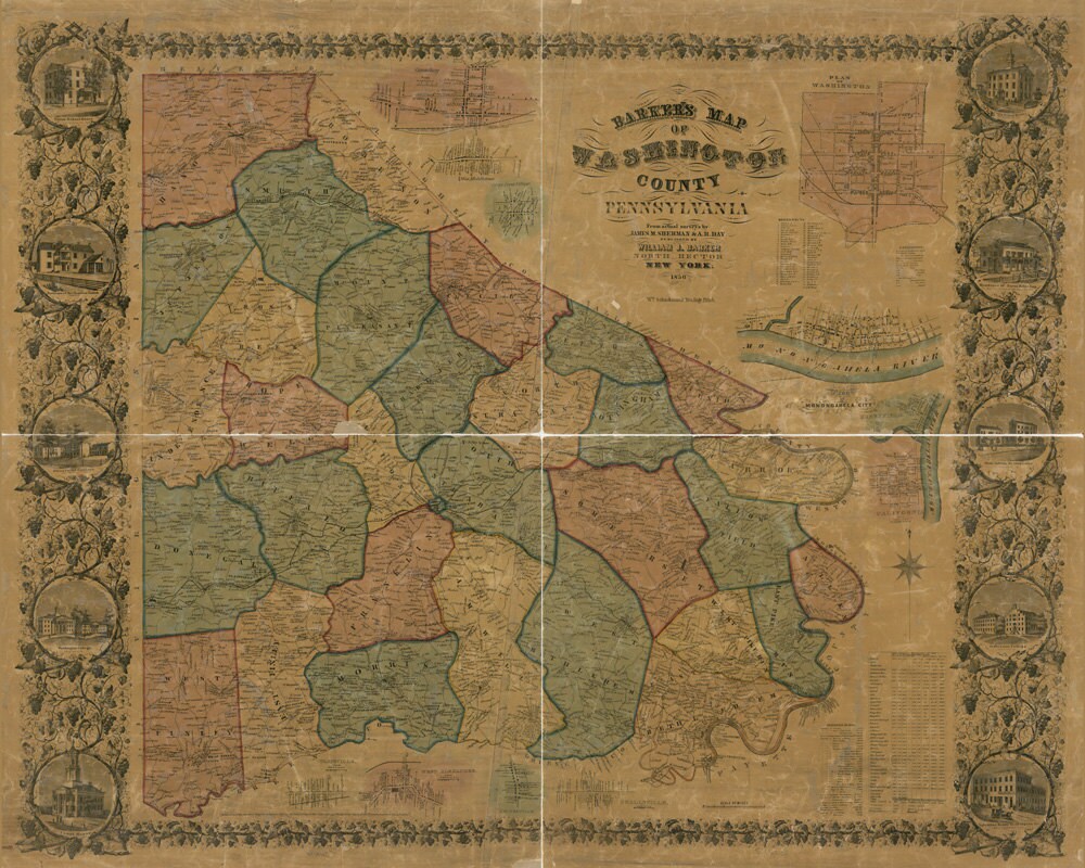 1856 Map of Washington County PA from actual surveys