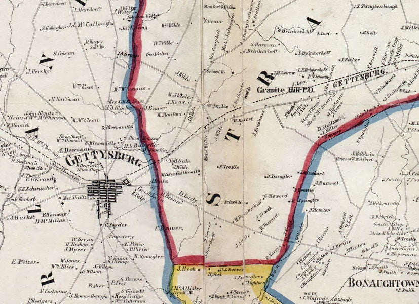 1858 Map of Adams County Pennsylvania Farm Names Genealogy