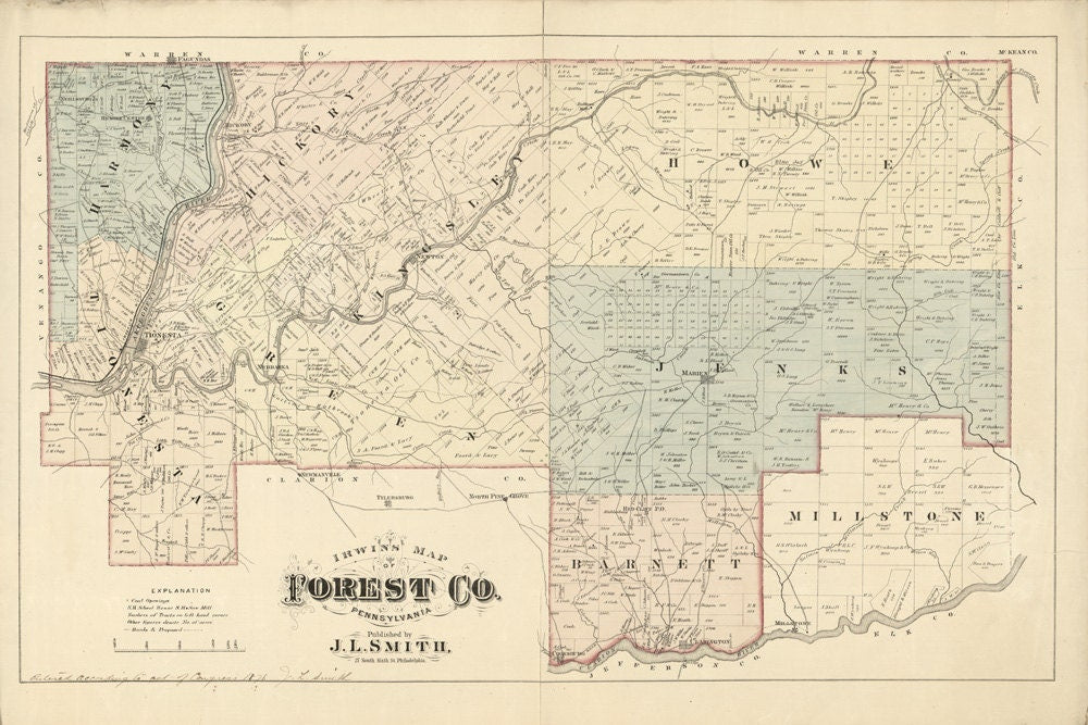 1876 Landowner Map of Forest County Pennsylvania
