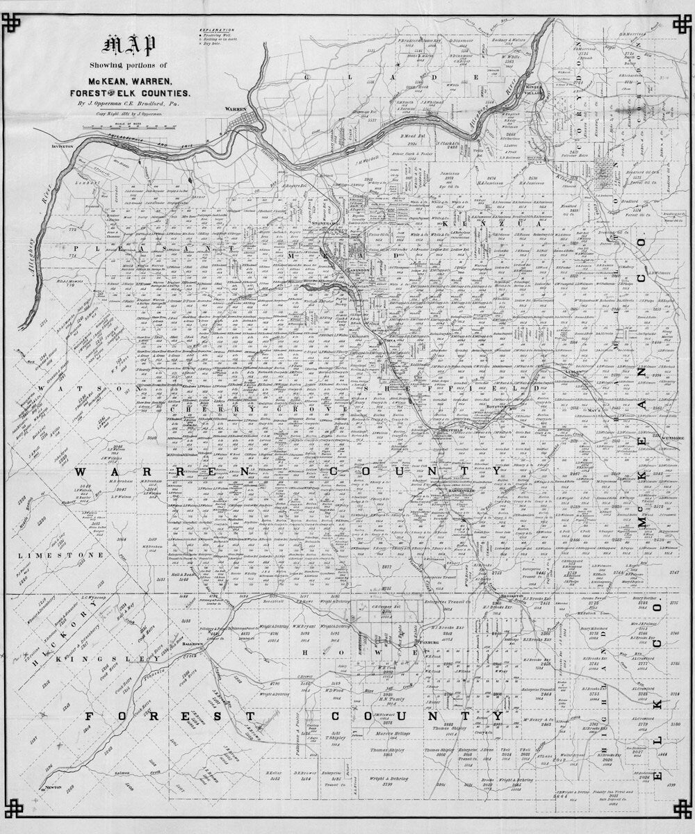 1881 Oil Well Map of McKean Warren Forest & Elk Counties PA