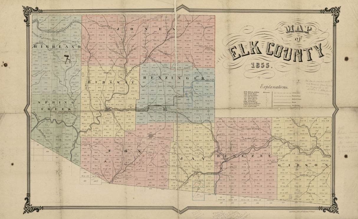 1855 Farm Line Map of Elk County PA Ridgeway Genealogy