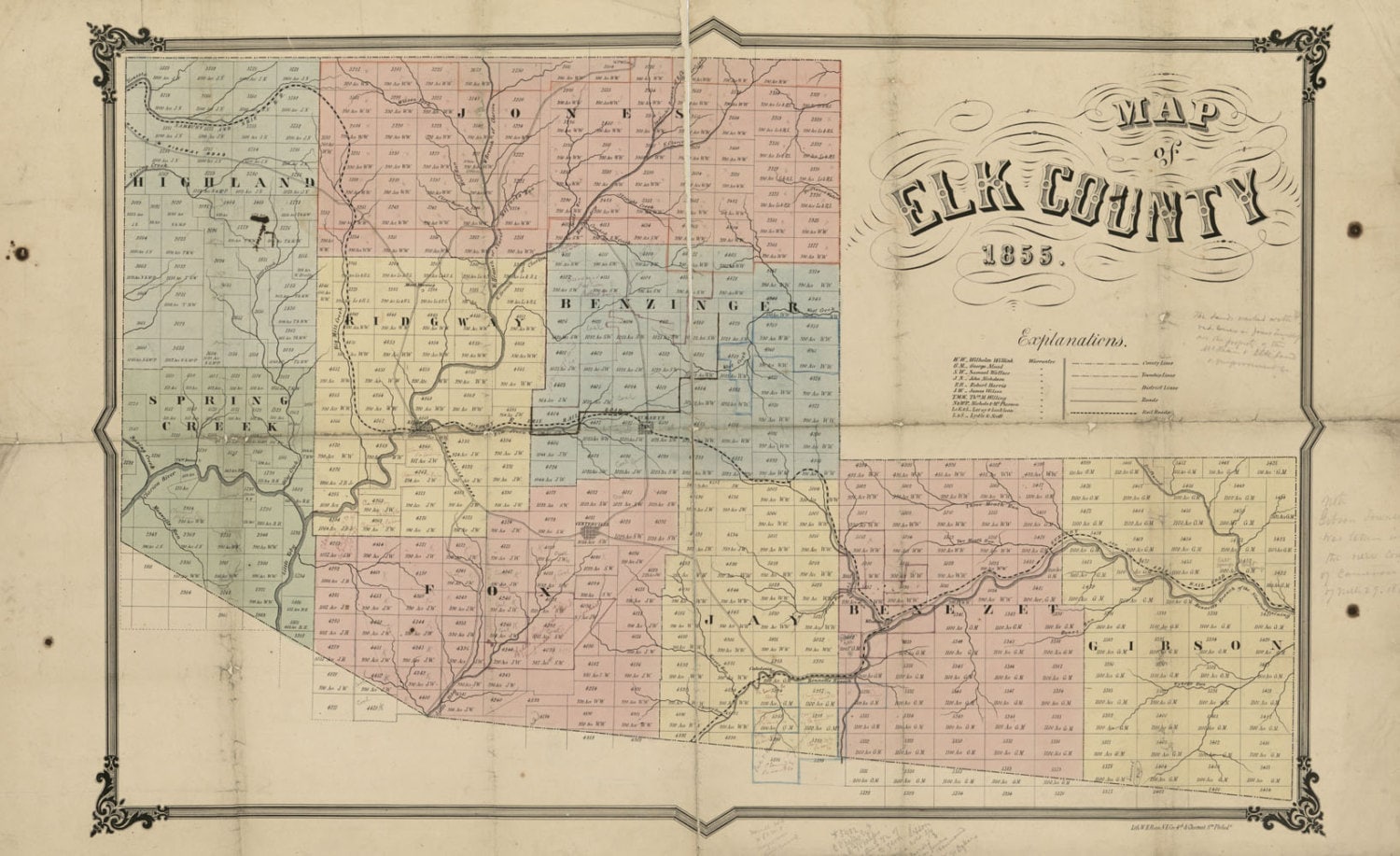 1855 Farm Line Map of Elk County PA Ridgeway Genealogy