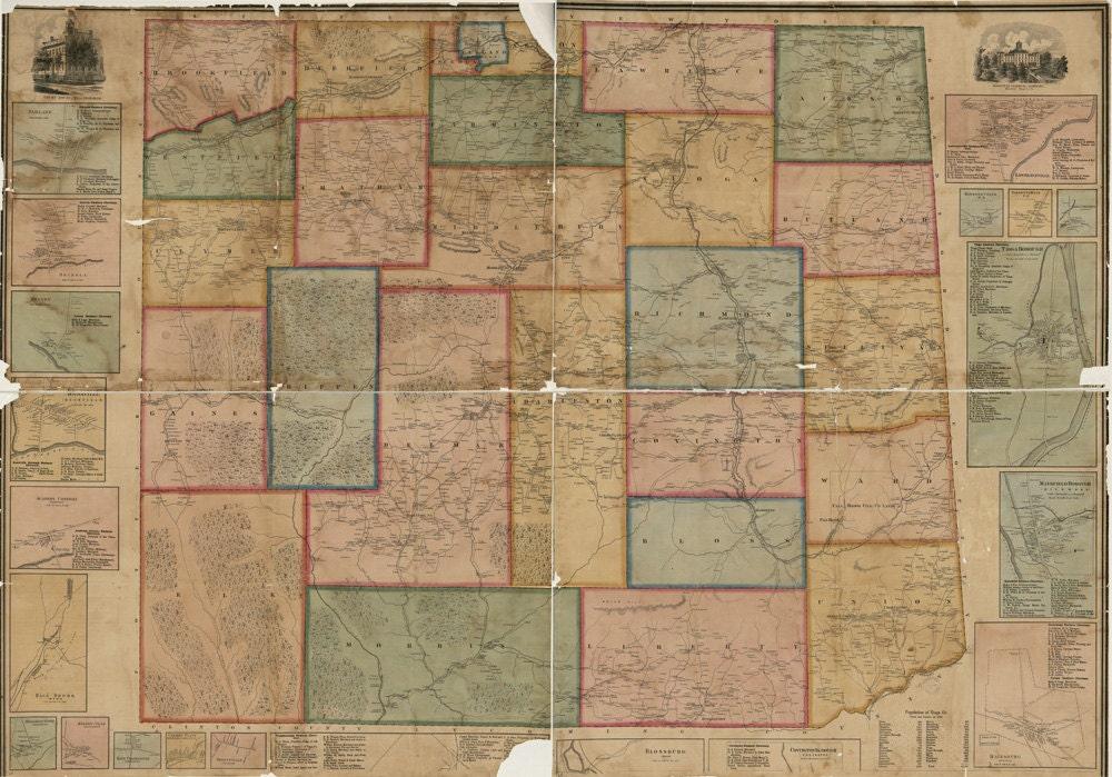 1862 Map of Tioga County Pa Mansfield Lawrenceville