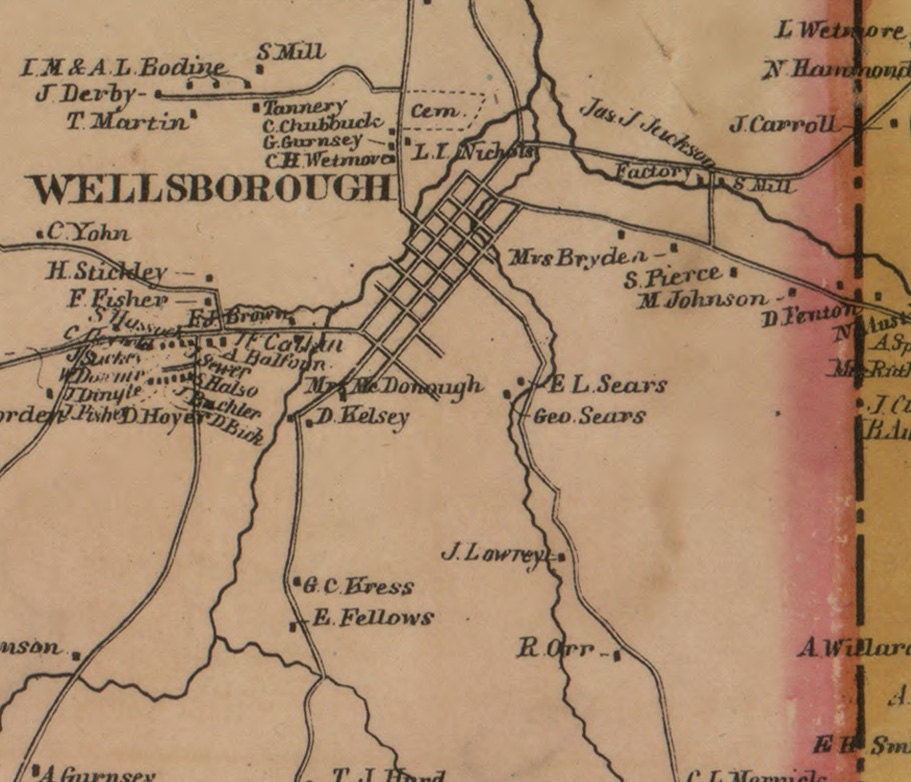 1862 Map of Tioga County Pa Mansfield Lawrenceville