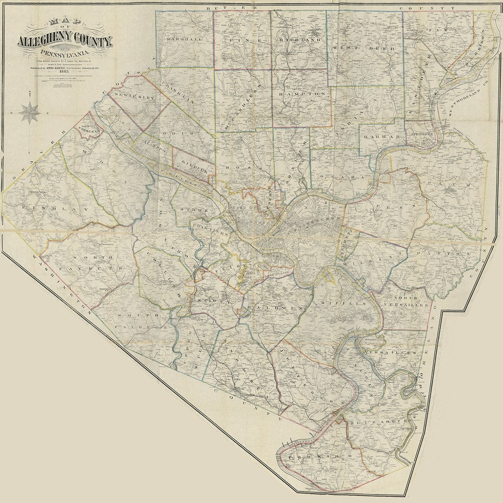 1883 Landowner Map of Allegheny County & Pittsburgh Pa