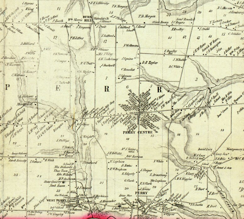 1853 Farm Line Map of Wyoming County NY from actual surveys Perry Village Warsaw Village