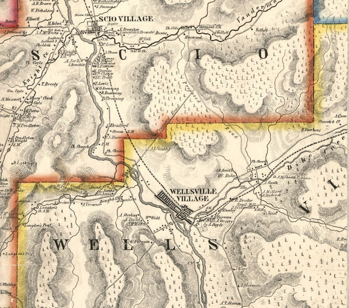 1856 Map of Allegany County NY Belfast Wellsville