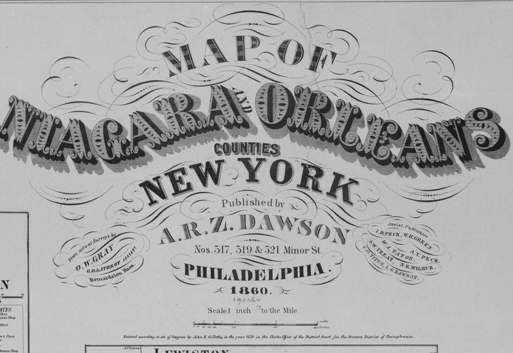 1860 Farm Line Map of Niagara & Orleans County NY Lockport