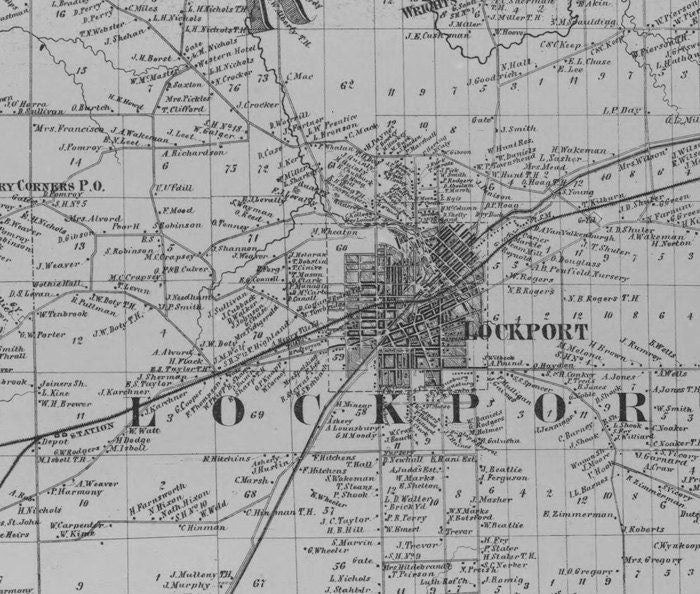 1860 Farm Line Map of Niagara & Orleans County NY Lockport